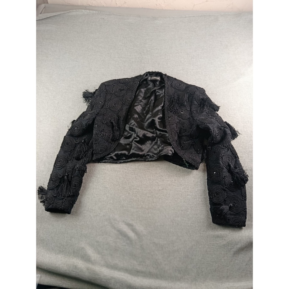 Vintage Louis Feraud Open Jacket Textured Tassel  Womens Size 8 Black Germany
